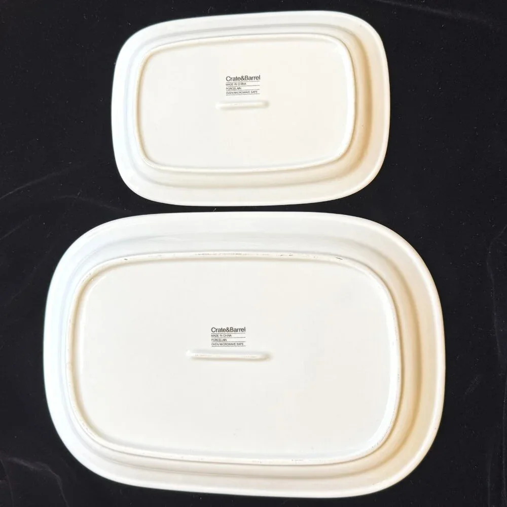 White Crate & Barrel set of 2 Rectangle Serving Dishes Stoneware 13